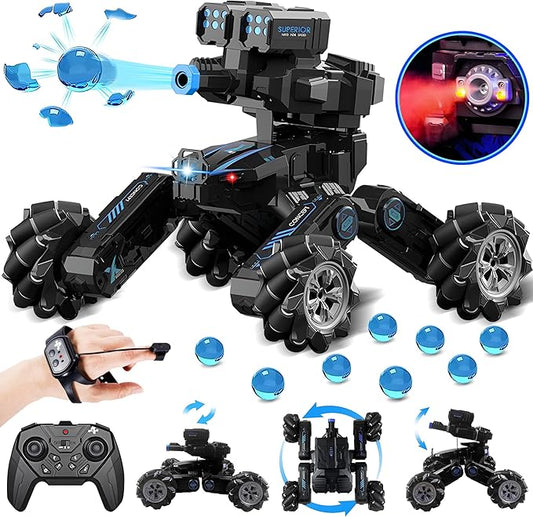 RC Tank Car Shooting Water Bullets Remote Control Tank That Shoots Gesture Stunt RC Car 360° Battle Auto Toys with Light Music, Gift for Boy Girl 8 9 10 11 12 Years Old