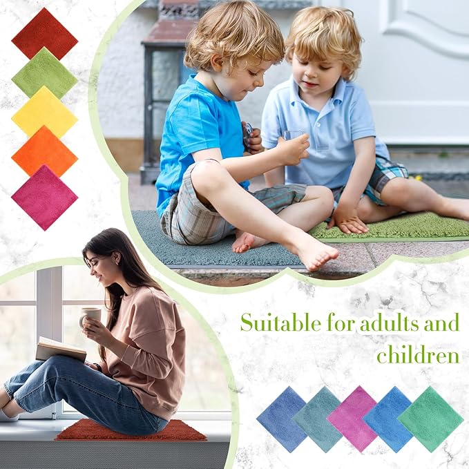10 Pcs Kids Carpet Square Seats Soft Rainbow Floor Rug Mats Warm Colorful Hemming Floor Rug Cushions for Classroom Group Story Activity Home Play Area(18 Inch,Multi Color)