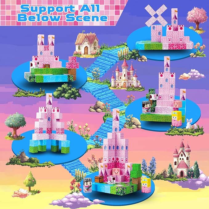 Magnetic Blocks-100PCS Magnetic Building Blocks, Magnetic Castle Princess Castle Garden STEM Magnetic Building Cubes for Toddler Kids Toys, Construction Toys for Kids Ages 3+