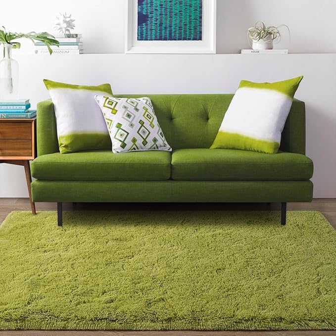 Ompaa Fluffy Runner Rugs, 2x6 Feet Grass Green, Super Soft Shaggy Carpet Fuzzy Long Fur Rug for Bedroom Living Room Dorm, Plush Kids Playroom Baby Girls Nursery Decor Mats