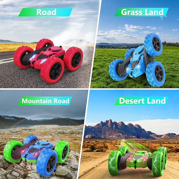 Remote Control Car - RC Car Toys for Boys - 4WD 2.4Ghz Double Sided 360° Rotating RC Cars, Birthday Gifts for Kids Age 6 7 8-12 for Boys and Girls- Green