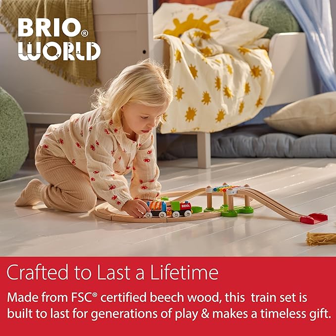 BRIO My First Railway Beginner Pack - 18-Piece FSC-Certified Wood Train Set - Compatible with All BRIO Sets - Includes Rainbow Bridge & Rattle Wagon - Safe Play - Toddlers Ages 18 Months & Older