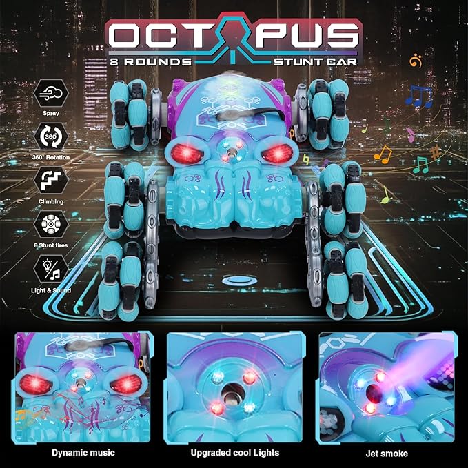 Gesture Sensing RC Stunt Car, RC Cars Remote Control Car for Kids Aged 6 7 8-12 9 10 11 Years Old Toy Cars, 8 Wheel RC Drift Cars with Music Sprayer for Boys Girls Christmas Birthday Gift