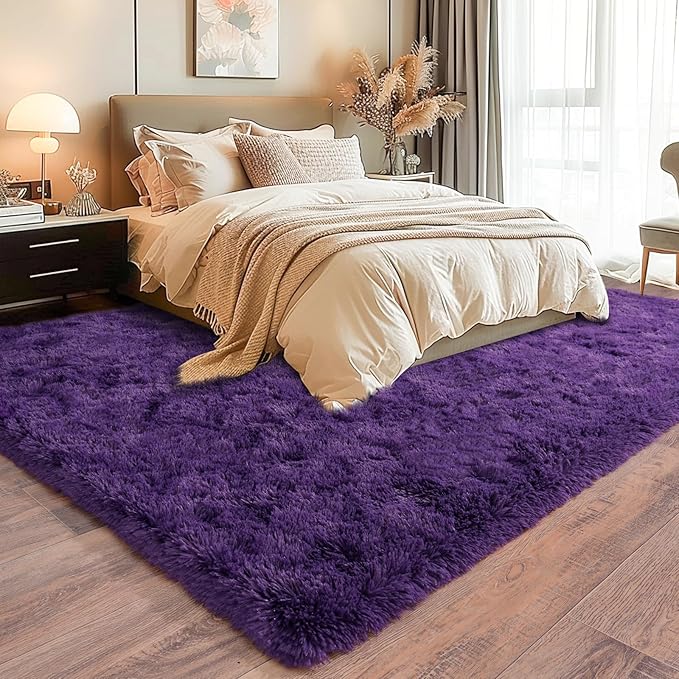 Super Fluffy Rug for Bedroom, 4x6 Feet, Modern Shag Purple Area Rugs, Soft and Cozy Plush Carpet for Kids,Girls Boys and Teens Decorations for Living Room Dorm Nursery Classroom, Purple