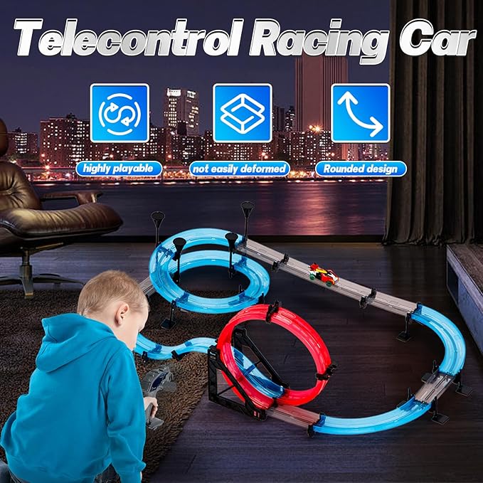 Remote Control Rail car Magnetic DIY Versatile Assembly Slot Cars Children's Competitive Race Track Toys STEM Parent-Child Boys and Girls Gifts (Upgraded Bicycle Version)