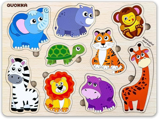 QUOKKA Wooden Puzzles for Toddlers 1-2 – Gift Realistic Educational Game for Boy and Girl - Animal Wild Learning Toy for Kids – Set Pegged Puzzles for Kids Ages 1-2