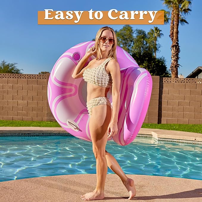 Sloosh Inflatable Pool Floats Chair - River Tube Pool Floaties Sofa with Big Backrest, Lounge Above Water Floating Chair Mesh Bottom Swimming Pool Party Toys Lounger Lake Raft for Adults (Pink White)