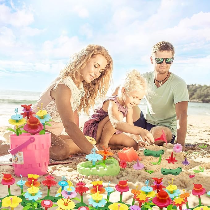 3-6 Years Old Toddler Toys - Flower Garden Building Toy with Insect Pegs, Educational Activity Gifts for Girls Preschool-Kindergarten, 153Pcs STEM Stacking Pretend Play Set