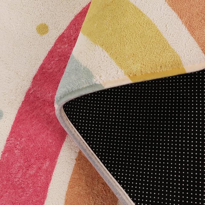 STARUIA Rainbow Rug for Baby Girls Bedroom, 55"x47" Washable Area Rug for Princess Tent Castle, Hexagon Non-Slip Nursery Rug Ultra Soft Play Carpet for Kids Room Playpen Dorm