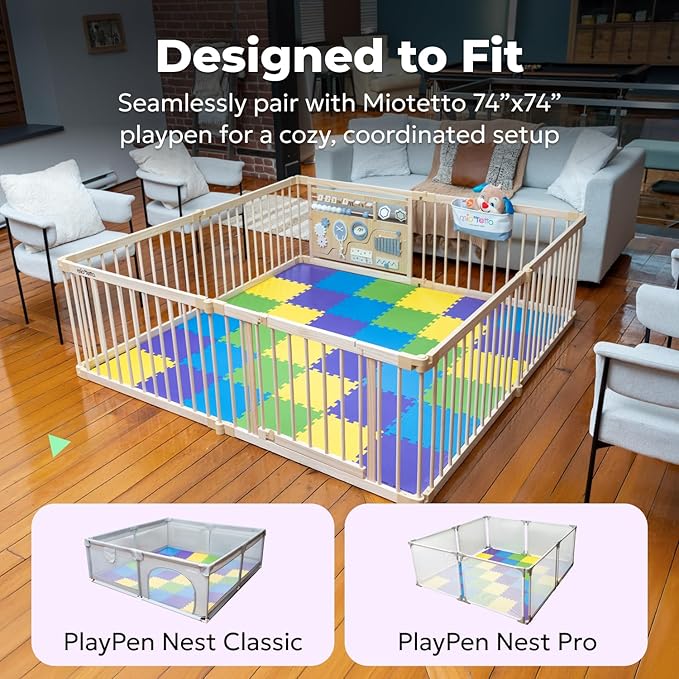 MioTetto Foam Floor Tiles for Kids - Non-Toxic Comfortable Baby Play Mat and Interlocking Foam Tiles, Fits with 74x74 Playpen Mat for Crawling & Development, Soft Play Mat for Babies 6-12 Months