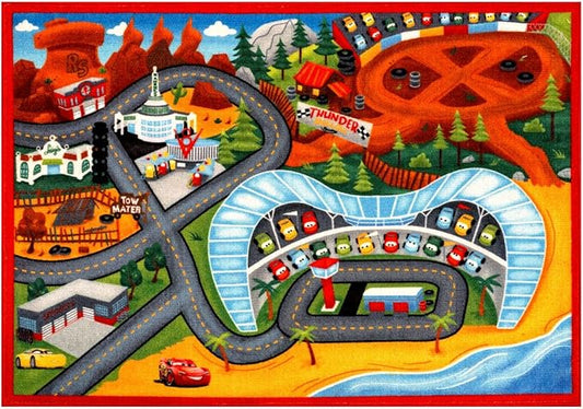 Gertmenian Disney Pixar Indoor Area Rug - 4x6 Large, Non-Slip, Ideal for Children in Bedroom, Game Room, Classroom, Nursery, or Play Area - Cars 3, Red, 31130