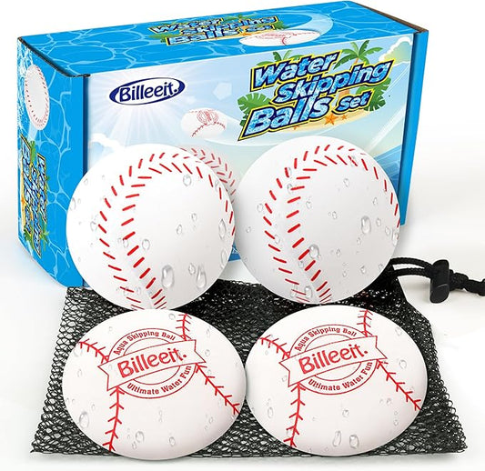 4Pcs Water Skipping Balls for Pool Play(Baseball Theme), Water Pool Beach Swim Toys for Kids Ages 4-8, 8-12 and Adults, Include 2 Balls and 2 Discs