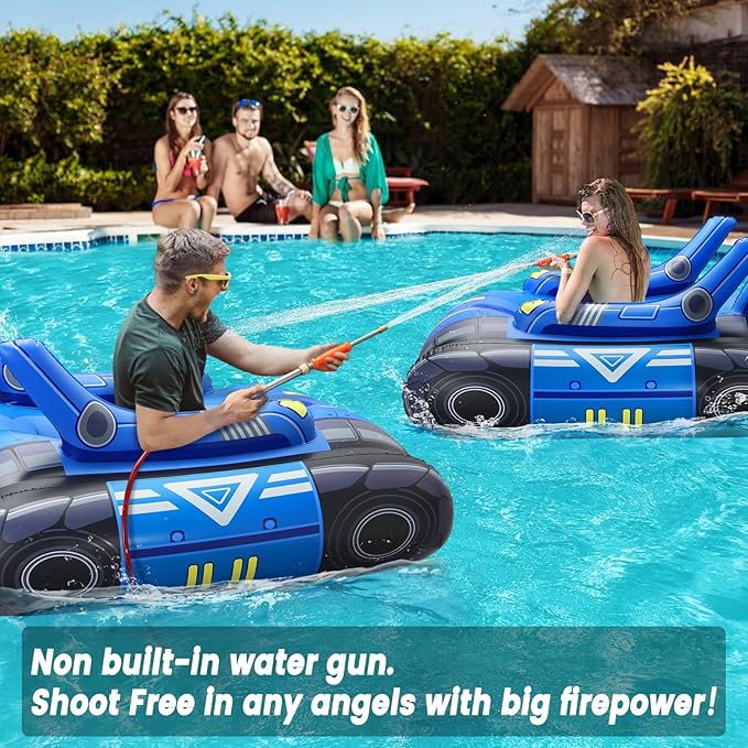 Chariot Large Inflatable Tank Pool Float Adults with Stainless Steel Water Guns Swimming Floats with Water Cannon for Lake Beach Pool Party