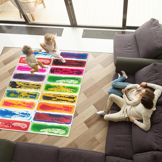 Art3d Liquid Sensory Floor Decorative Interlocking Tiles, Colorful Liquid Floor Tiles for Children, Liquid Fusion Activity Play Mat for Kids, 8"x30" Pack of 15