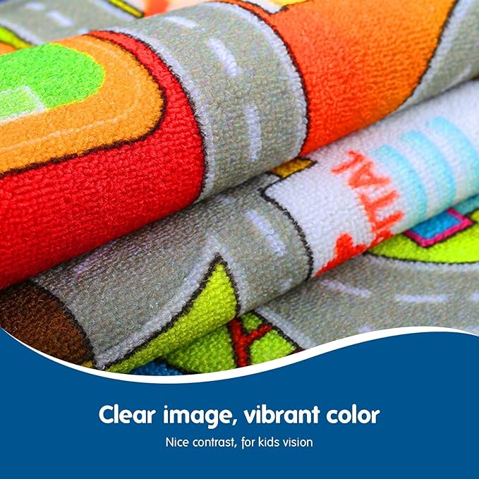 Booooom Jackson Kids Car Rug,Car Mat for Kids Toy Cars,Road Carpet Playmat Rug,Buildings Parking Helipad Printed on,Non-Slip Play Race Track Carpet for Play Room Bedroom