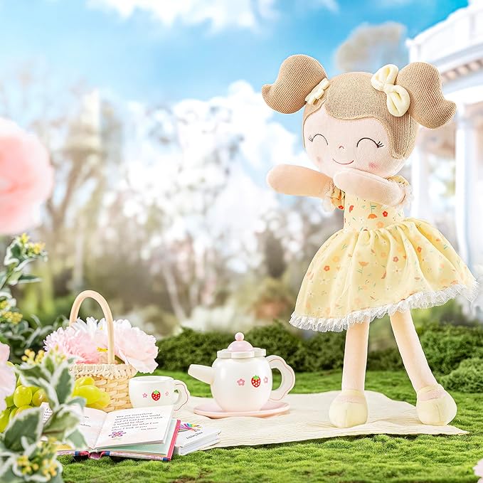 Gloveleya Baby Girl Gift Soft First Baby Doll Plush Doll Floral Yellow 16 "