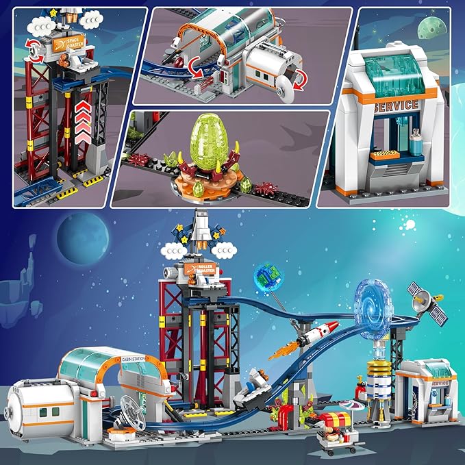 HOGOKIDS Space Roller Coaster Building Toy - 926PCS Coaster Building Set Features Lift Platform, Satellites, Rocket Buildable Space Rollercoaster Adventure Park for Adults Kids Girl Boy Ages 6-12 Year
