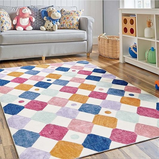jinchan Area Rug 3x5 Kids Washable Indoor Floor Cover Non Slip Modern Soft Rug Living Room Diamond Carpet Holiday Decor for Nursery Dining Room Bedroom Berries on Cream