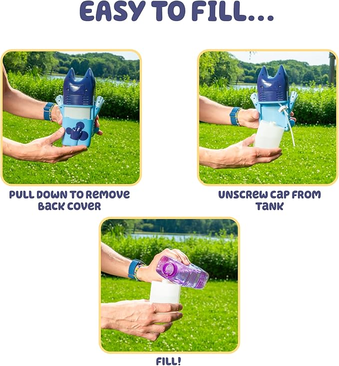 BLUEY NO Spill Musical Bubble Machine | Bubble Toy for Baby, Toddlers and Kids | Amazon Toys Exclusive with 16 oz of Extra Bubble Solution (Bubble Solution Bottle Colors Will Vary)