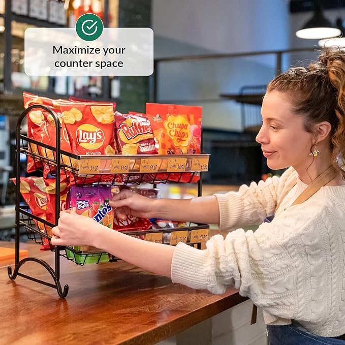 Candy Display Rack | Stackable Candy Organizer | Snack Organizer For Countertop | Snack Shelf And Chip Rack For Stores | Snack Display For Counter | Snack Stand For Office 2-Pack