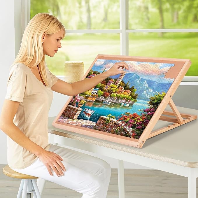 Puzzle Board, 1500 Pieces Puzzles Table with Adjustable Tilt Stand, Wooden Jigsaw Puzzle Tables, Portable Puzzle Storage Boards with Non-Slip Felt Tabletop for Adults and Kids