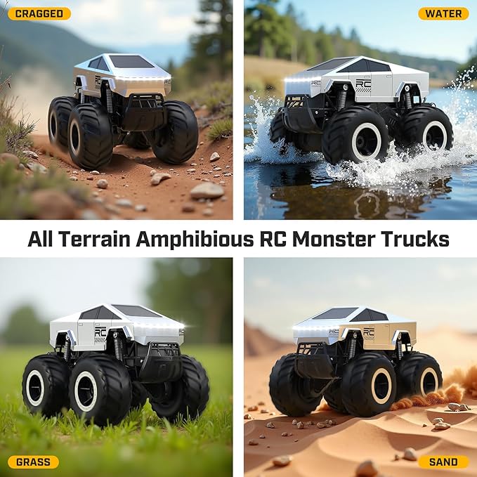 WayEee RC Truck Car Kids Toys for Ages 6+, Remote Control Car Waterproof Monster Truck, Amphibious 4WD All Terrain Off-Road Pickup, 1:16 Scale, 2.4GHZ Vehicles, Boys Christmas Kids Birthday Gift