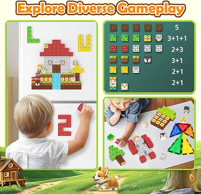 100PCS Magnetic Blocks with Forest Animals Toys, Build Mine Magnet World Set, Magnetic Tiles Building for Boys & Girls Age 4-8 5-7, STEM Montessori Sensory Toys for Toddlers Kids Gifts 3+ Years Old
