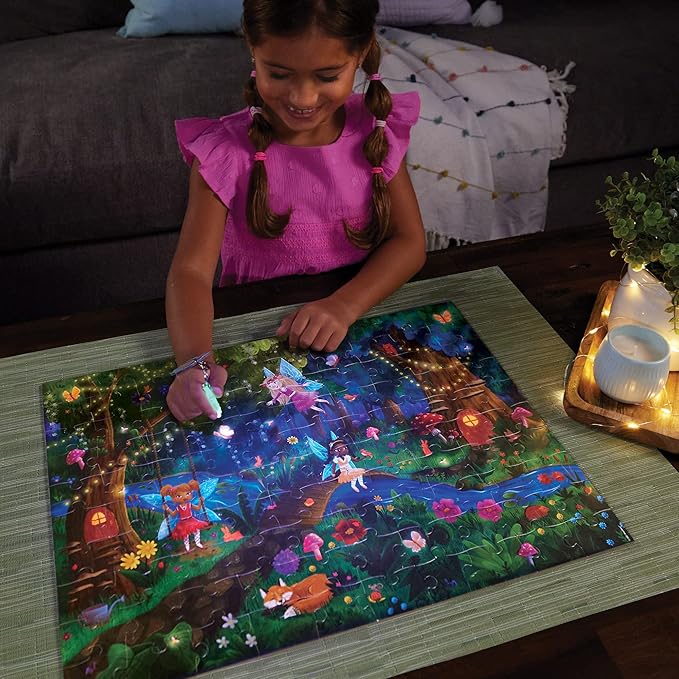 Peaceable Kingdom Twilight Fairies Puzzle – 100-Pc. Seek & Find Glow Puzzle for Kids Ages 6 & Up – Included Blacklight Reveals Hidden Items – Great for Home or Classrooms