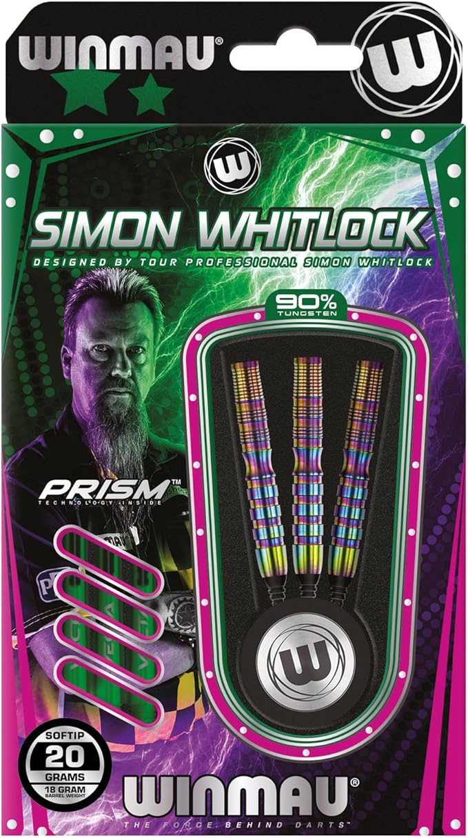 Winmau Simon Whitlock Urban World Cup Edition 20g Gram Professional Soft Tip Tungsten Darts Set with Flights and Stems (Shafts)