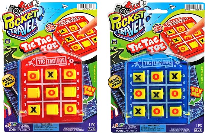 JA-RU Pocket Travel Tic Tac Toe Portable Board Games (6 Packs) | Classic Toys for Car and Airplane Games for Kids. Bulk Birthday Party Favors Plus Sticker 3256-6s
