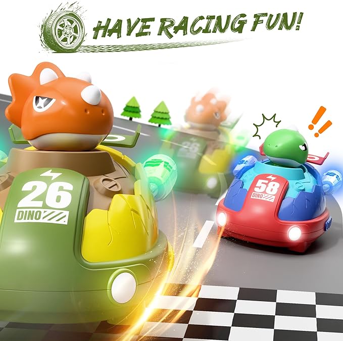 iPlay, iLearn Kids Dinosaur Remote Control Car Toys Set, Dino RC Race Vehicles Playset, Electronic Bump Pop Game, Cool Indoor Outdoor Birthday Gift 3 4 5 6 7 8-12 Years Old Toddlers Boys Children Teen