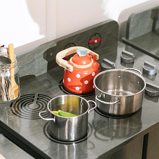 ECR4Kids Play Kitchen Stove, Wooden Playset, Grey Wash