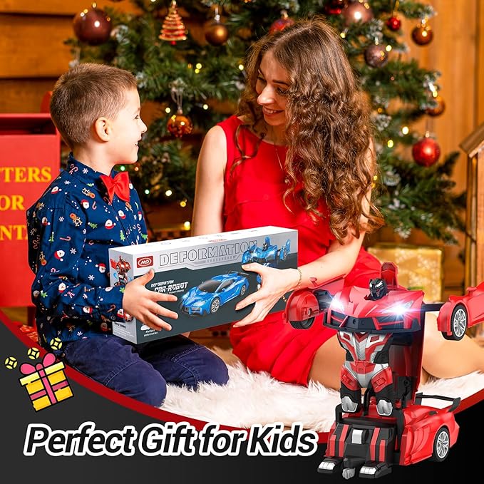 Remote Control Car，Transform Robot RC Cars with Cool LED Headlights, 2.4Ghz Toys Car with 360 Degree Rotation and One-Button Deformation, Christmas Birthday Gifts for Boys Girls(Red)