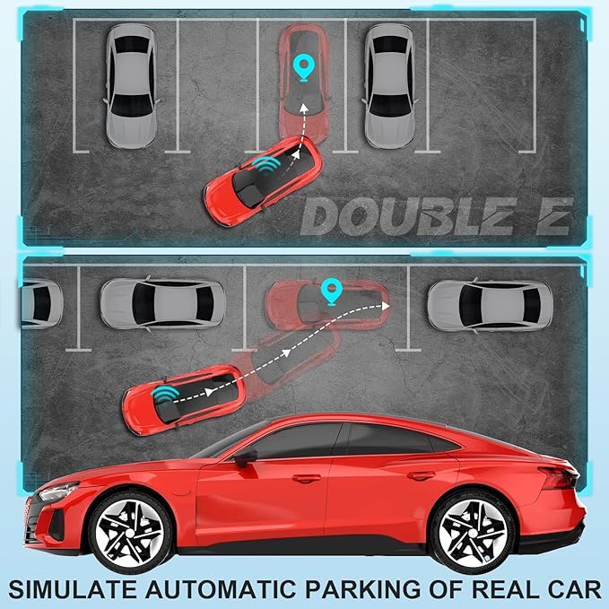 DOUBLE E Audi RS e-tron GT RC Car 1:16 Scale Model New Energy Remote Control Car Automatic Parking Led Lights & Sound Gifts for 6 7 8+ Year Old Boys Girls