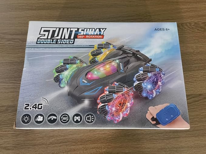 RC Cars Gesture Sensing Stunt Car, 360° Rotating Remote Control Car with Cool Light and Music, Spray Drift Hand Controlled Car, 2.4Ghz Rechargeable RC Car, Best Birthday Gifts for Boys 6-12 (Blue)