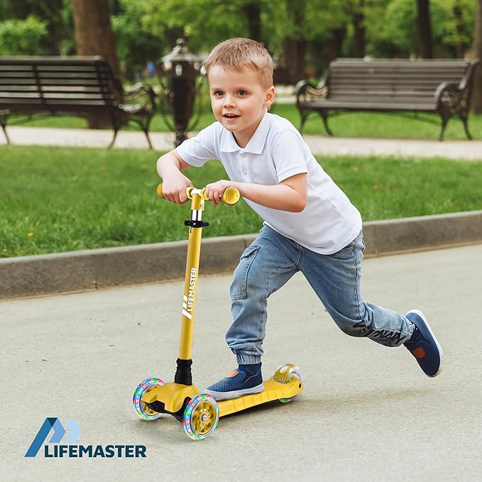 Kids Scooter – Children and Toddler 3 Wheel Kick Scooter – LED Wheel Lights Illuminate When Rolling– Adjustable Handlebar – Indoor and Outdoor