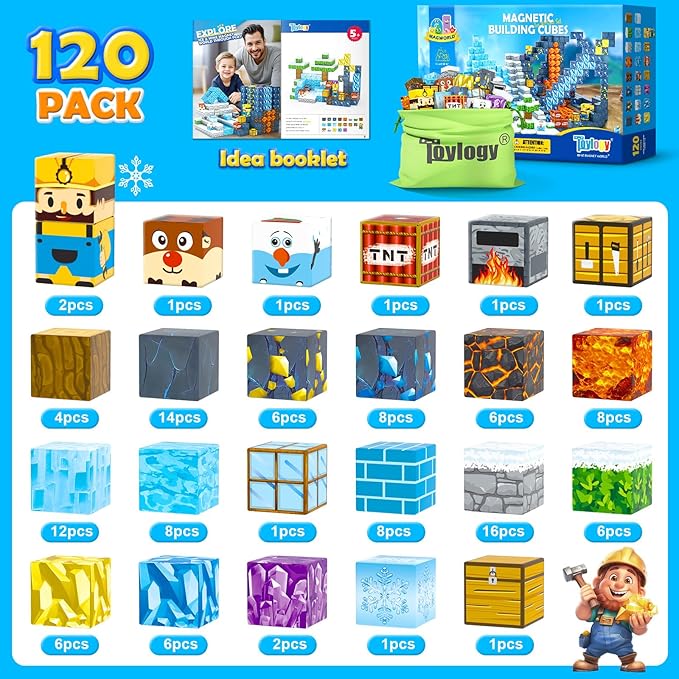 120PCS Magnetic Blocks-Build Mine Magnet World Ice & Sword Edition, Building Blocks Kids Toys STEM Sensory Toys for Ages 3-4 5-7 8-13, Gifts for 3 4 5 6 7 8 Year Old Boys Girls