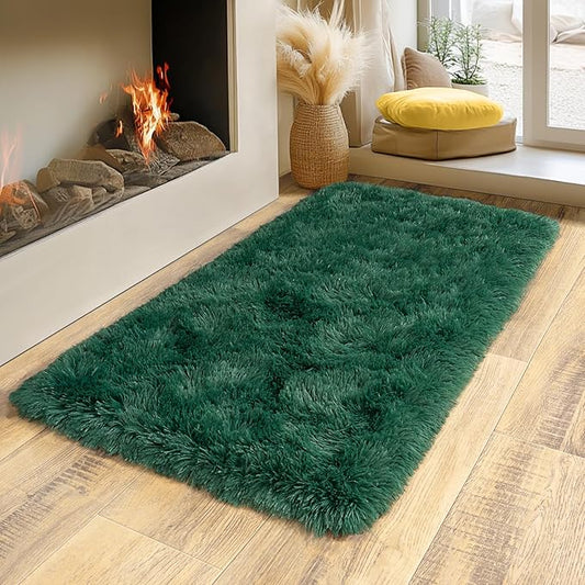 Super Fluffy Throw Rug for Bedroom, Modern Shag Green Area Rugs, Soft and Cozy Plush Small Carpet for Kids,Girls Boys and Teens Decorations for Living Room Dorm Nursery Classroom, 2x4 Feet