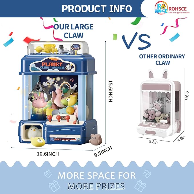 Claw Machine for Kids – Large Toy Claw Machine with Music Lights, Vending Machine Toy for Boys Girls, Includes Toys Inside, USB Rechargeable Candy Claw Game Machine for Kids Ages 4-12