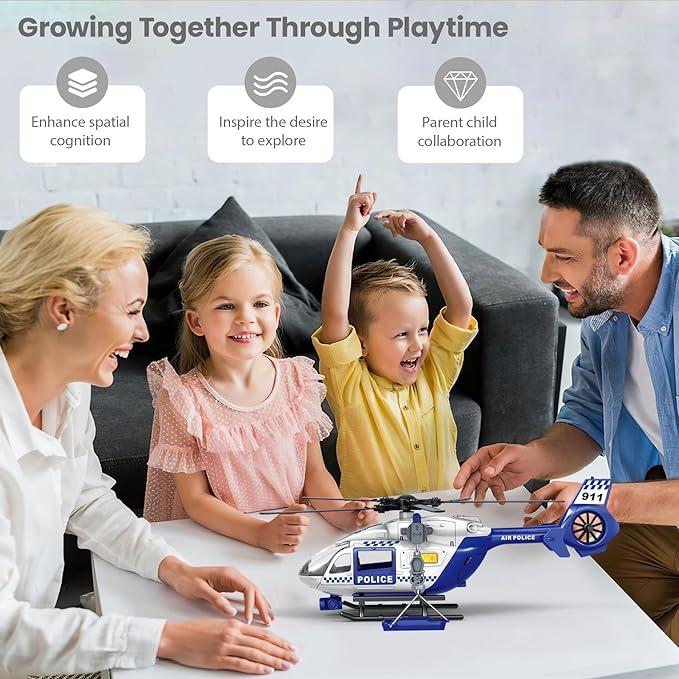 Wenbeier Police Helicopter Toys for Boys with Hanging Basket Toy Airplane Army Toys with Lights and Sound Rescue Vehicles Toys for Kids Aged 3 4 5 6 7