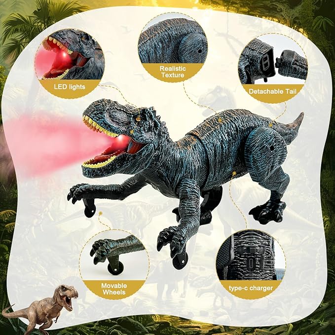 Remote Control Dinosaur for Boys 4-7, Robot Dinosaur Toys for Kids 5-7, rc Dinosaur with Realistic Legs & Spray Stream,Remote Dinosaur Toys for Kids3 4 5 6 8 Year Old boy Birthday Gift (Blue)