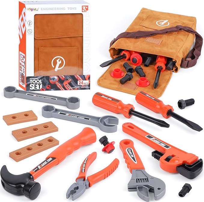 MAGIC4U 26PCS Toddler Tool Set with Tool Bag, Pretend Play Construction Kits for Kids Age 3-6 Years Old