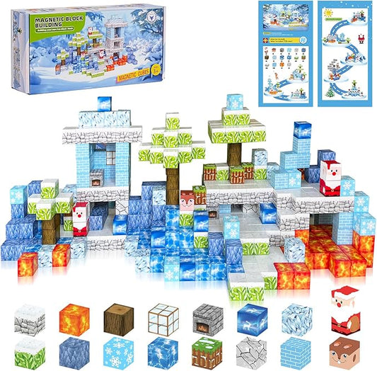 Magnetic Blocks - 110PCS Magnets Building Blocks World Set for Kids Ages 3-5 5-7 8-12, Magnetic Tiles Game Preschool Toys for 3 4 5 6 Year Old Girls Boys Gifts （Ice World）