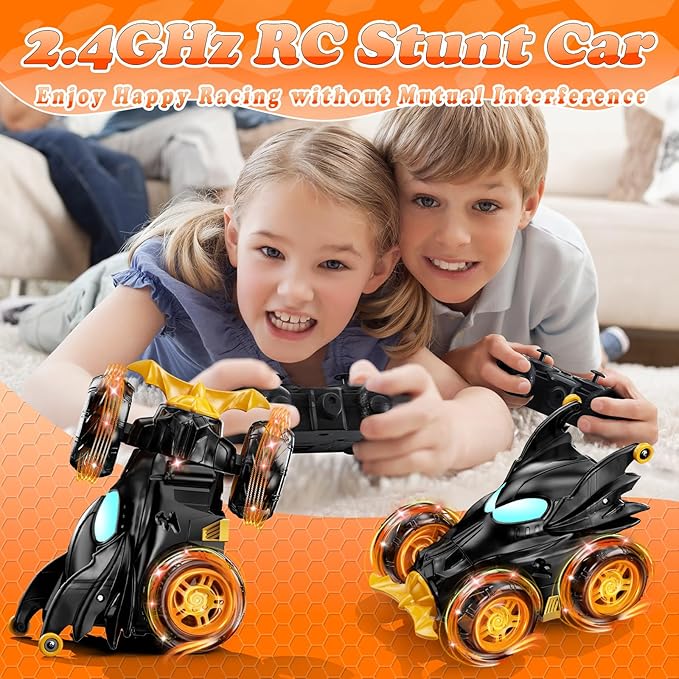 Bat Remote Control Car for Boys, 360° Rotating 4WD Stunt RC Cars with Cool Lights, Rechargeable Car Toys Birthday Gifts for Kids Boy Age 3 4-6 6-8
