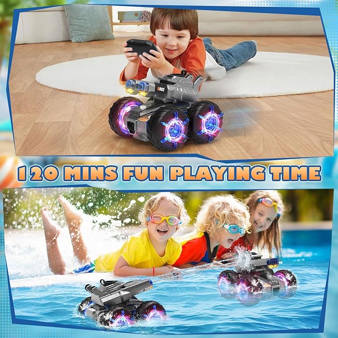Amphibious Remote Control Car with Water Gun,Waterproof Monster Truck Toys,Rc Boat Summer Water Swimming Pool Toy,Gesture Sensing RC Stunt Cars,Birthday Gifts for Boys Girls Teens 8 9 10 11 12 13+ yrs
