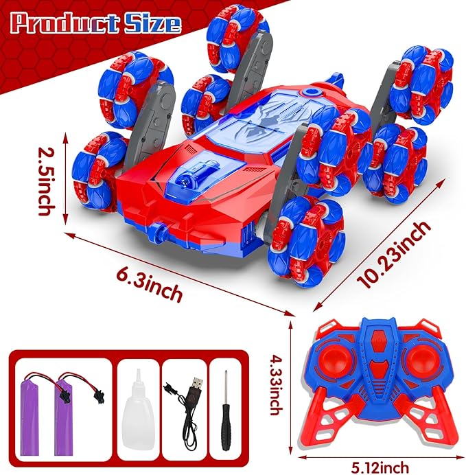 Remote Control Cars for Boys Gifts: Spider RC Cars Toys for Ages 6 7 8 9 10 11 12 13 Years Old - 2.4GHz 8WD Wall Climbing Remote Control Car for Kids Gesture Sensing RC Stunt Car with Light & Music