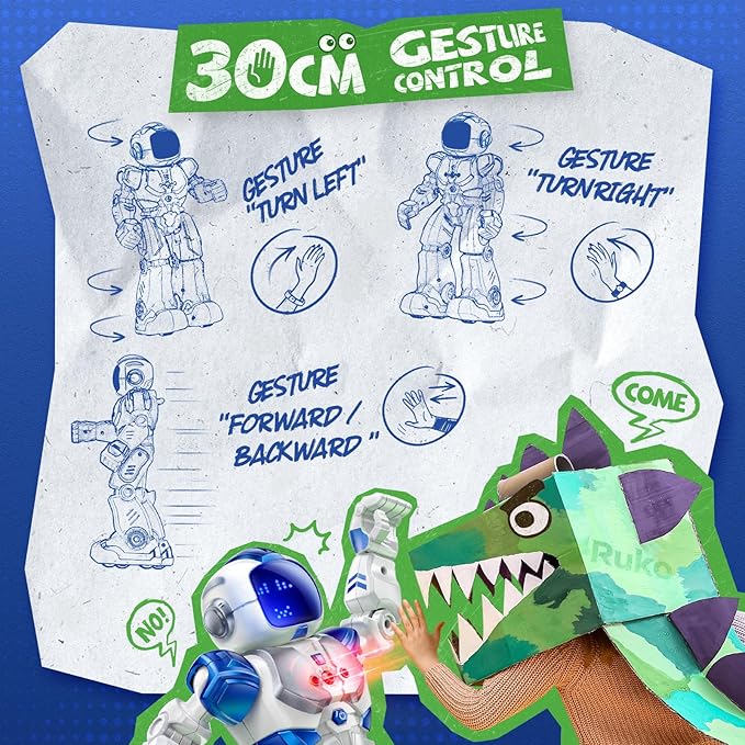 Ruko 6088 Programmable Robot with APP Control, Remote Control, Gesture Sensing Control, Rechargeable Robots Toys for Boys and Girls, Interactive Emoji LED Eyes, QA Games for 3 4 5 6 Years Kids, Blue