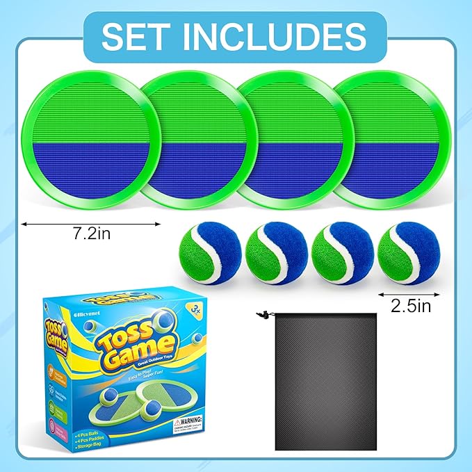 Outdoor Toys for Kids Ages 4-8, Outside Game for 3 4 5 6 7 8 -12 Year Old Boys Girls, Catch Ball Toss Game for Pool, Beach, Yard- Toddlers Birthday Gifts Easter Basket Stuffers(4Pcs Green Paddles)