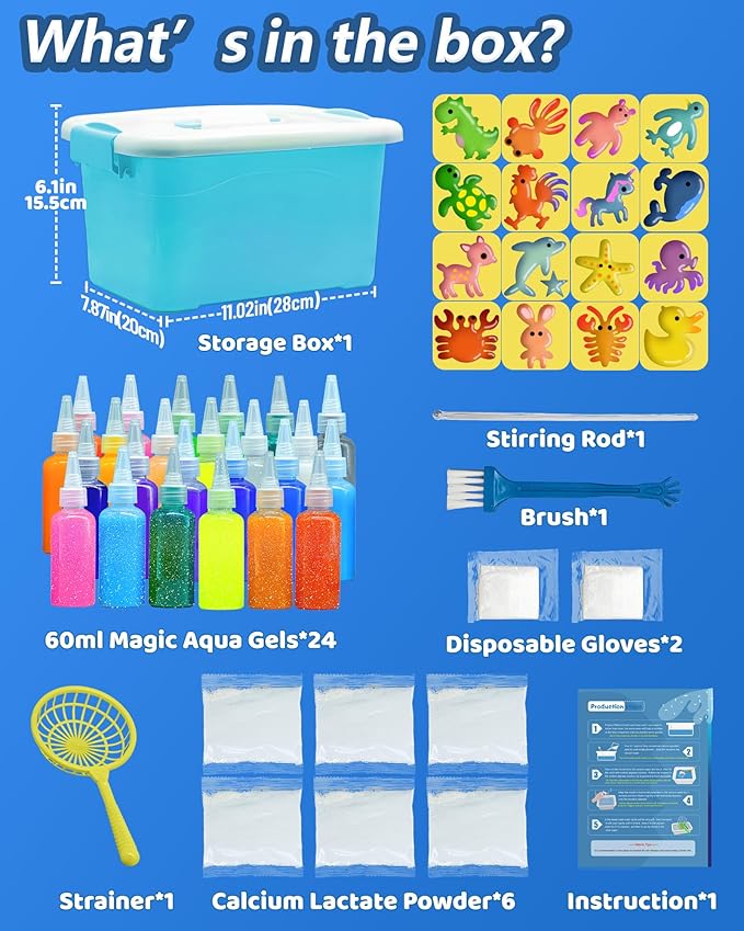 24 Gels Magic Water Elf Toy Kit - Aqua Fairy Water Gel Kits with 16 Molds, DIY Squishy Maker Set for Kids, Water Pets Squishies Toys, Party Favors Arts & Crafts Gift for Boys & Girls