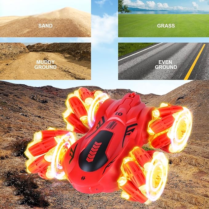 Gesture Sensing RC Stunt Car with Light, 2.4G 4WD Hand Controlled Gravity Remote Control Car Toy with 360° Flips Car for Boys Age 6 and Up Blue